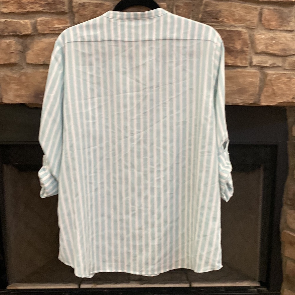 Calvin Klein mint green and white striped blouse. XL - Picture 3 of 10